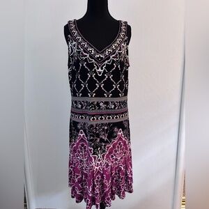 White House Black Market Geometric Beaded Neckline Pleated Dress